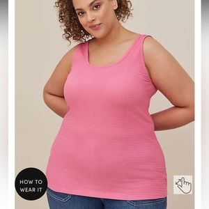 KNIT SMOCKED DOUBLE SCOOP NECK TANK